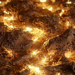 small wood shavings covered in glowing lights