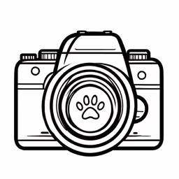 a camera and paw prints for coloring