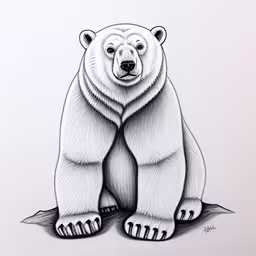 a large white bear sitting on top of a white table,a large white bear is sitting down with one paw resting on the ground