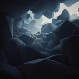 a photo taken of rocks and a bright light from the sky