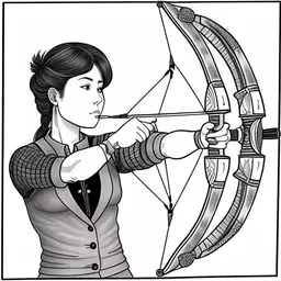 a woman aiming a bow at a target,an asian woman with an oriental style bow and arrow