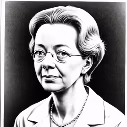 a drawing of a woman in glasses is shown