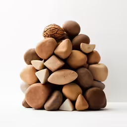 some rocks and a nuts are stacked high