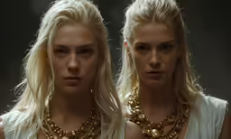 two blond women with long blond hair wearing large statement necklaces