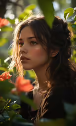 a woman standing among flowers is shown in a field