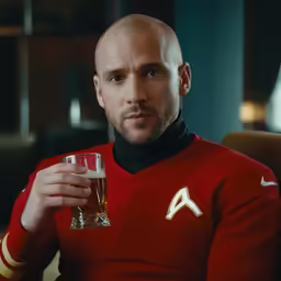 the man is holding a glass of alcohol