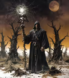a wizard with a staff holding a light