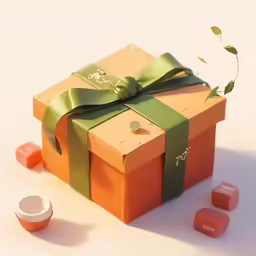 a small gift box tied with a green ribbon