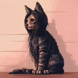 a cat sitting on top of a counter in front of a wall