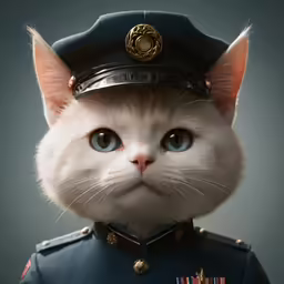 a cat is in uniform and a cap on its head
