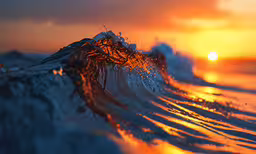 the sun sets on the horizon over waves