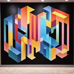 a large art piece is hanging on the wall