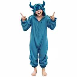 a kid wearing an animal costume with horns