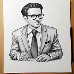 a drawing of a man in glasses wearing a suit
