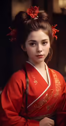 a woman in a red dress is posing for the camera