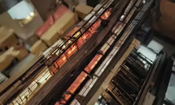 the view from above looking down on the moving train