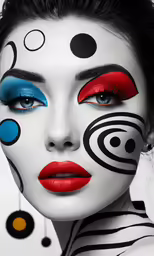an attractive woman with colorful makeup on her face