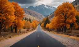 a wide open road surrounded by mountains and trees