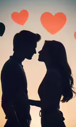 a young couple are looking at each other in silhouette