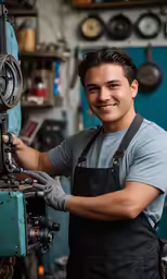 a man is working in a large industrial shop