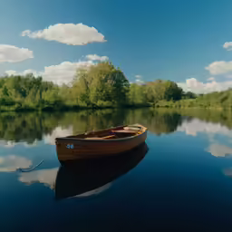 a small boat is moored on the water