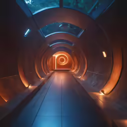 a very long and empty tunnel with a lot of lights