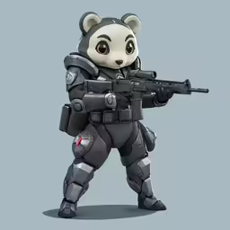 a cartoon panda bear with a gun in its hand