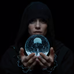 a woman in hooded jacket holding a ball