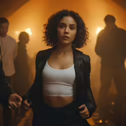 the actor is posing for a photo with the group behind her
