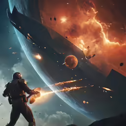 an alien man looking at some massive rocks