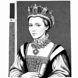 a black and white photo of an older woman with a tiara on
