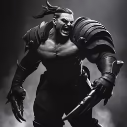 a man in the middle of a photo wearing armor