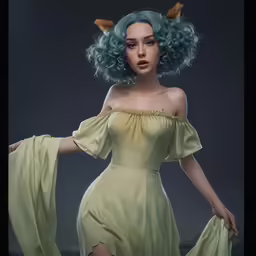 a girl with green hair in dress