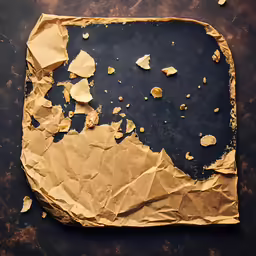 torn pieces of brown paper sitting on top of a table