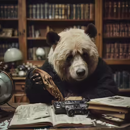 there is a small teddy bear sitting on the desk