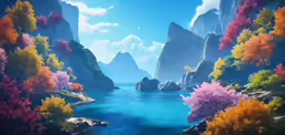 digital painting of a beautiful river and mountain side