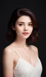 a woman posing for a picture with a dark background