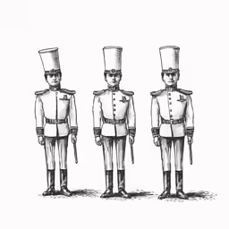 the uniforms of four soldiers are black and white