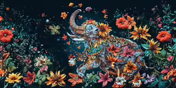 a painting of an elephant with flowers on it