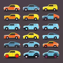 colorful vintage cars in multiple sizes and colors,a large set of nine different cars in different colors