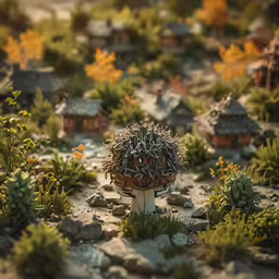 a small group of trees that are sitting next to some bushes