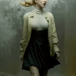 a woman with blonde hair is dressed in black