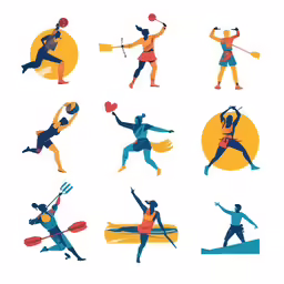 some type of illustrations of people with sports equipment