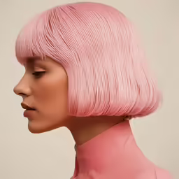 a dummy wig with an interesting side part, looks very stylish