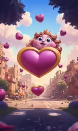 an animated character flying through the air over a street