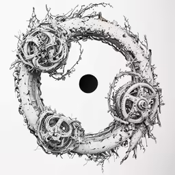 a white artwork piece with an black hole in it