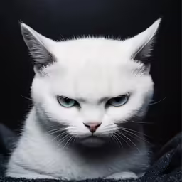 white cat with blue eyes laying on a cloth