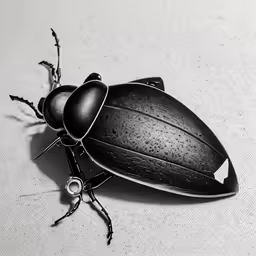 black and white drawing of an insect, one with spots on it