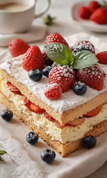 a cake topped with berries on top of a white plate
