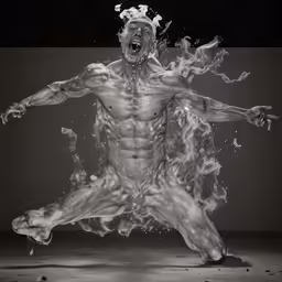 a man is dancing in the water while being engulfed by fire